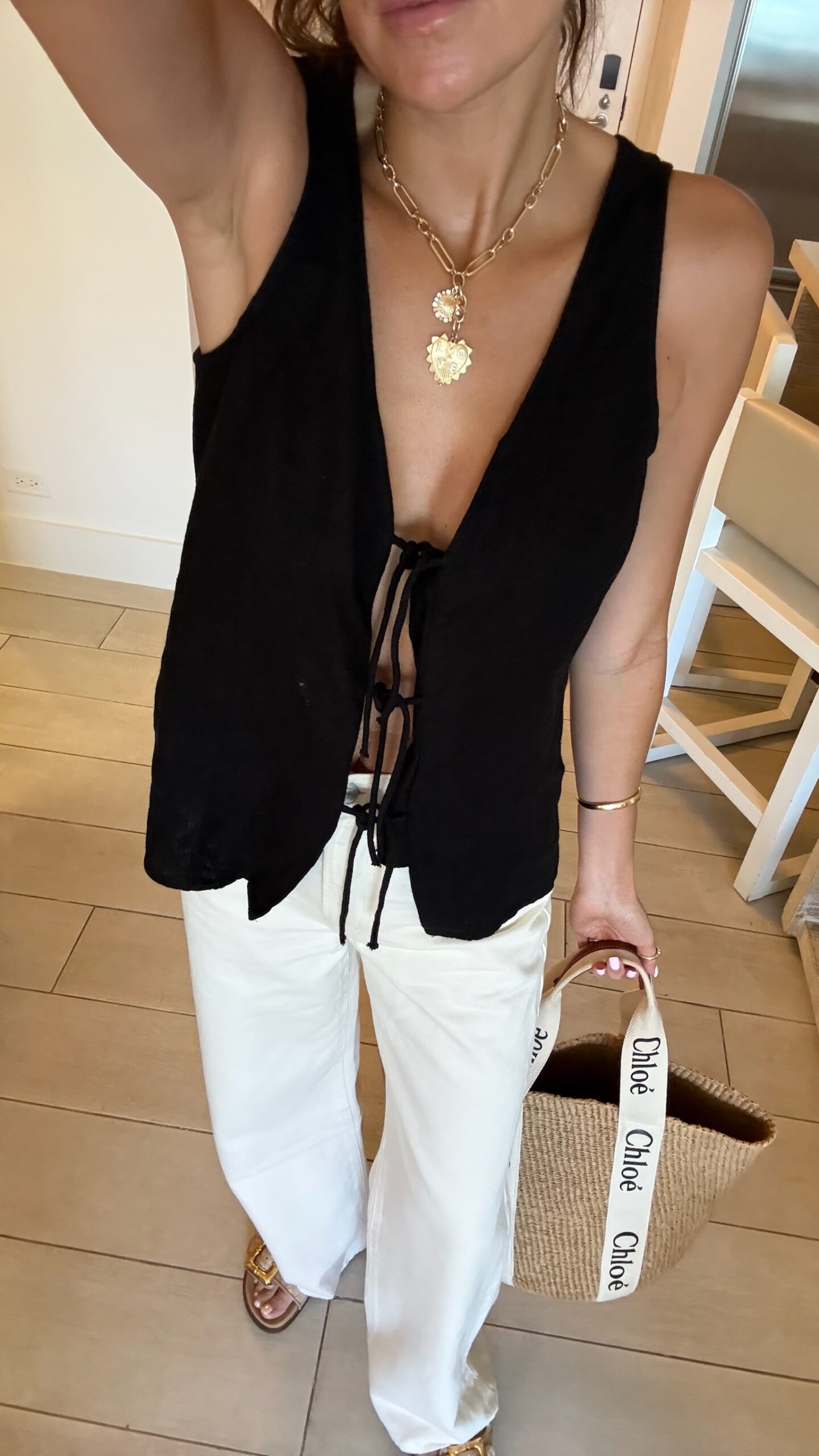 Christine Andrew in a vacation outfit