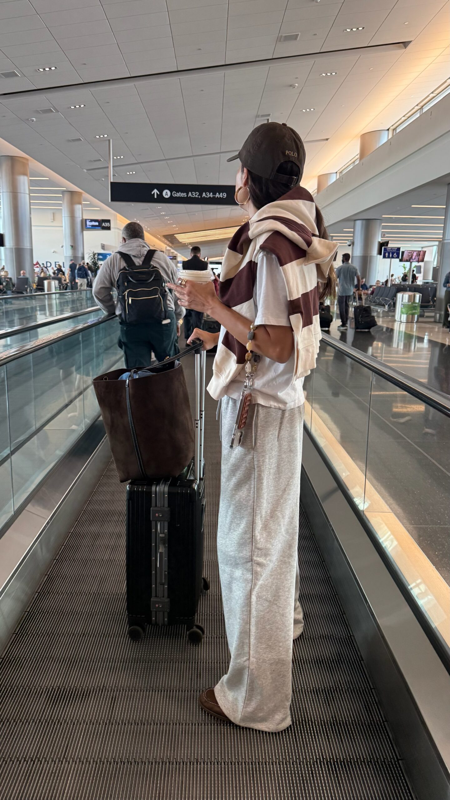 Christine Andrew in a comfy airport travel outfit